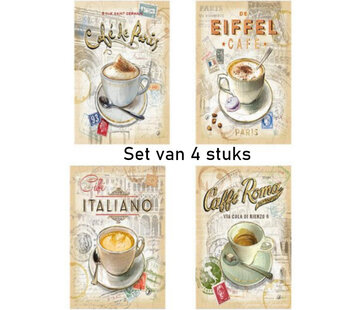 Allernieuwste.nl® Canvas Schilderij Internationale Koffie - Café - SET 4x 40 x 60 cm