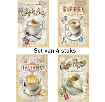 Allernieuwste.nl® Canvas Schilderij Internationale Koffie - Café - SET 4x 40 x 60 cm