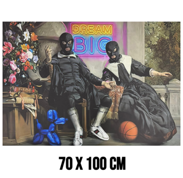 Allernieuwste.nl Canvas Schilderij Street Art Koppel met Neon Tekst ''Dream Big'' – 70 x 100 cm