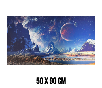 Allernieuwste.nl Canvas Schilderij Sneeuwlandschap met Bergen en Grote Maan – 50 x 90 cm