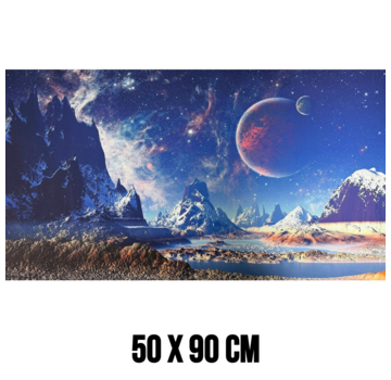 Allernieuwste.nl Canvas Schilderij Sneeuwlandschap met Bergen en Grote Maan – 50 x 90 cm