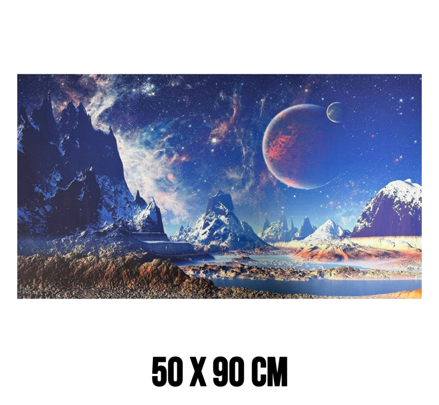 Allernieuwste.nl® Canvas Schilderij Sneeuwlandschap met Bergen en Grote Maan 50x90 cm – Natuur Muurdecoratie – Wanddecoratie