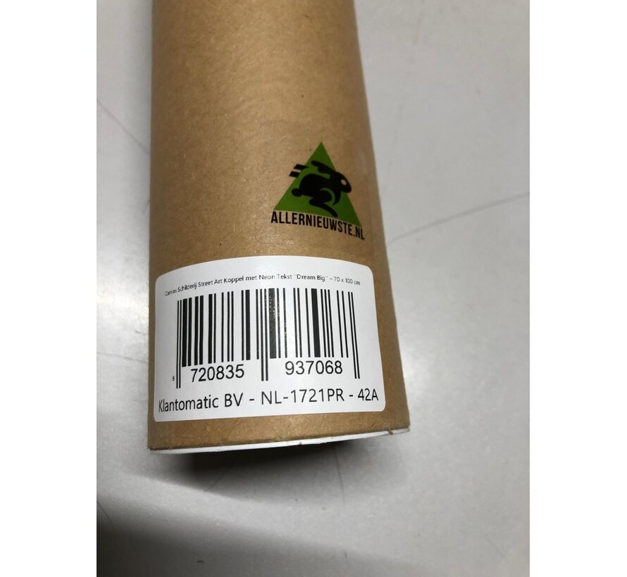 Allernieuwste.nl® Canvas Schilderij Street Art Koppel met Neon Dream Big – 70 x 100 cm – Urban Art – Wanddecoratie – Muurdecoratie