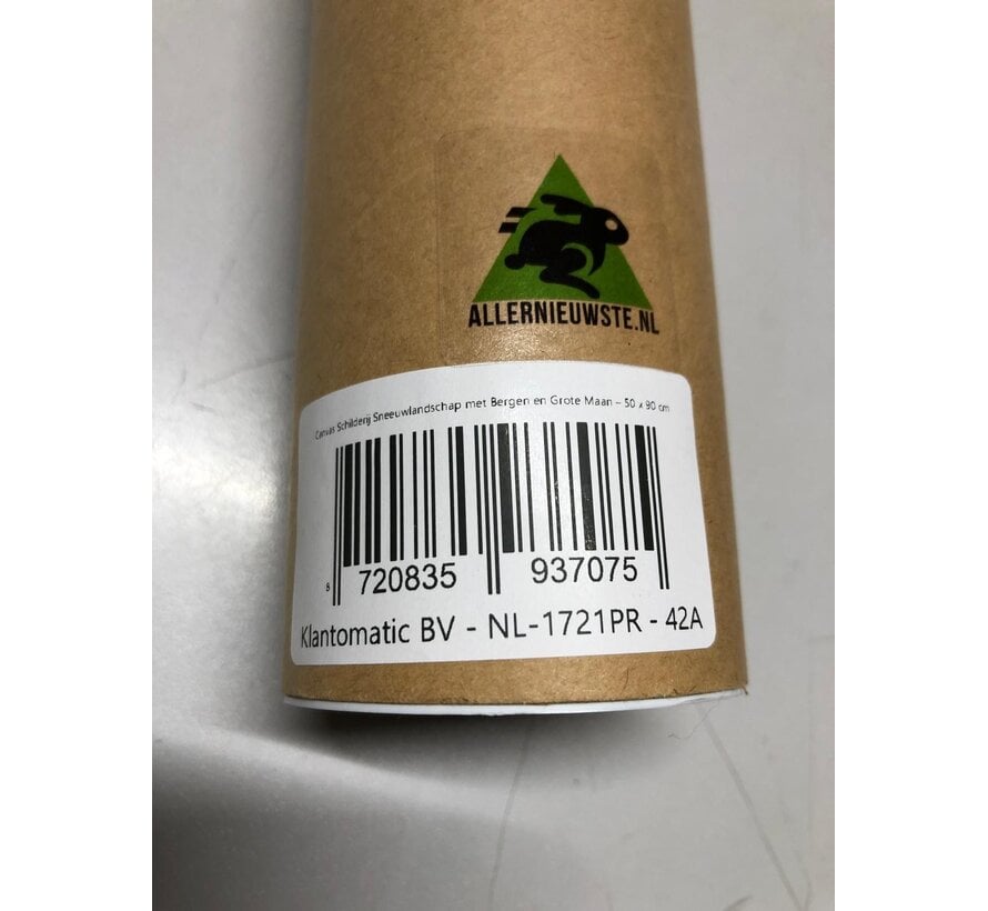 Allernieuwste.nl® Canvas Schilderij Sneeuwlandschap met Bergen en Grote Maan 50x90 cm – Natuur Muurdecoratie – Wanddecoratie