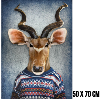 Allernieuwste.nl Canvas Schilderij Antilope Impala in Trui – 50 x 70 cm