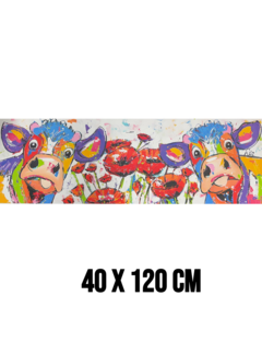 Allernieuwste.nl Canvas Schilderij Kleurrijke Abstracte Koeien met Bloemen – 40 x 120 cm