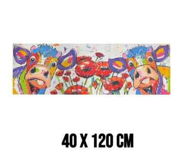 Allernieuwste.nl Canvas Schilderij Kleurrijke Abstracte Koeien met Bloemen – 40 x 120 cm