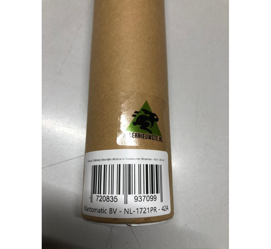 Allernieuwste.nl® Canvas Schilderij Kleurrijke Abstracte Koeien met Bloemen – 40 x 120 cm – Moderne Wanddecoratie – Abstracte kunst – Muurdecoratie