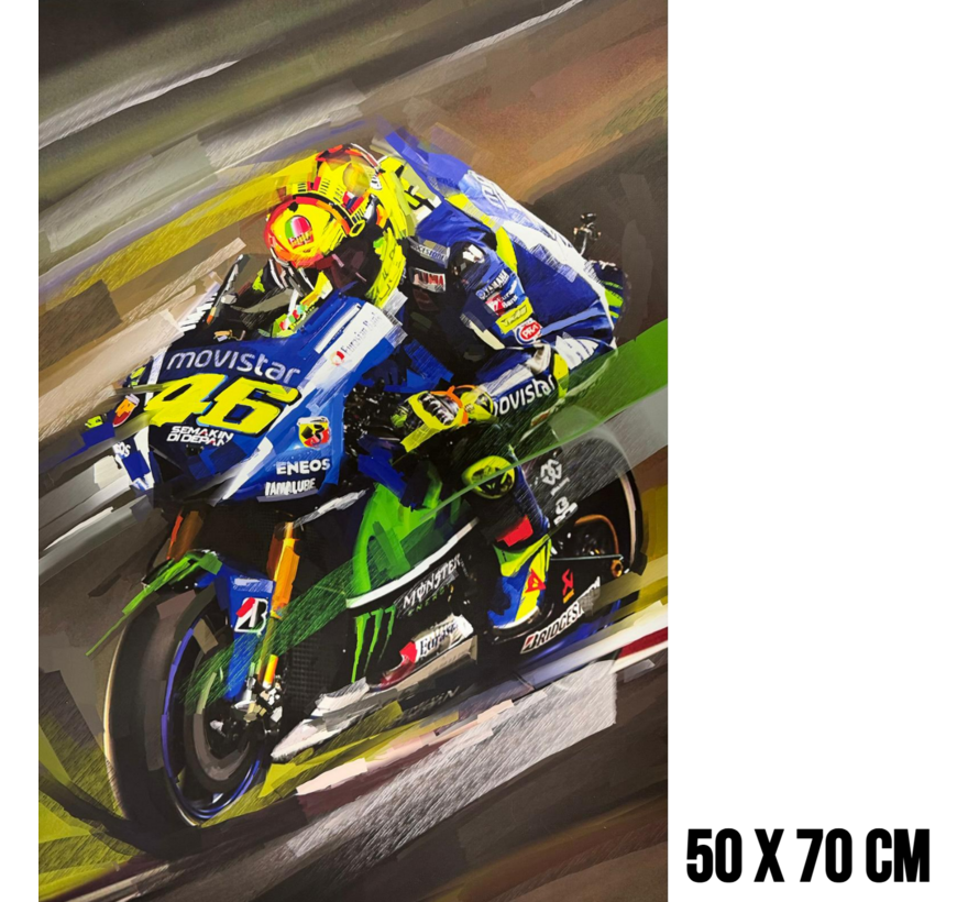 Allernieuwste.nl® Canvas Schilderij Rossi Motorrace – 50 x 70 cm – Motorsport Wanddecoratie - Muurdecoratie