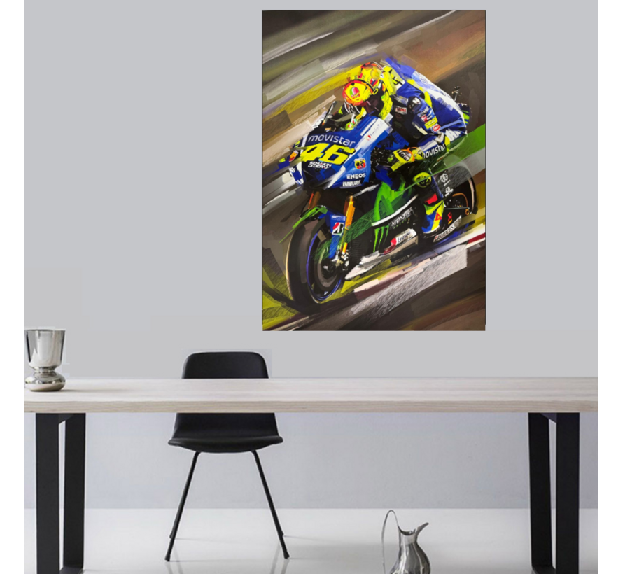 Allernieuwste.nl® Canvas Schilderij Rossi Motorrace – 50 x 70 cm – Motorsport Wanddecoratie - Muurdecoratie