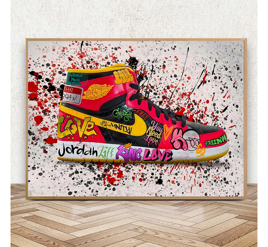 Allernieuwste.nl® Canvas Schilderij Jordan Sneaker Fashion Schoenen - Graffiti - kleur - 40 x 50 cm