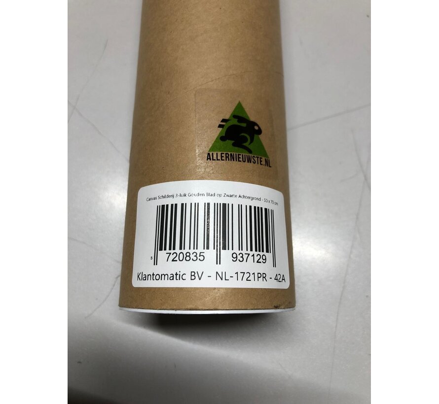 Allernieuwste.nl® Canvas Schilderij SET 3 Stuks Gouden Blad op Zwarte Achtergrond - Modern - 3-delige set - 3x 50 x 70 cm