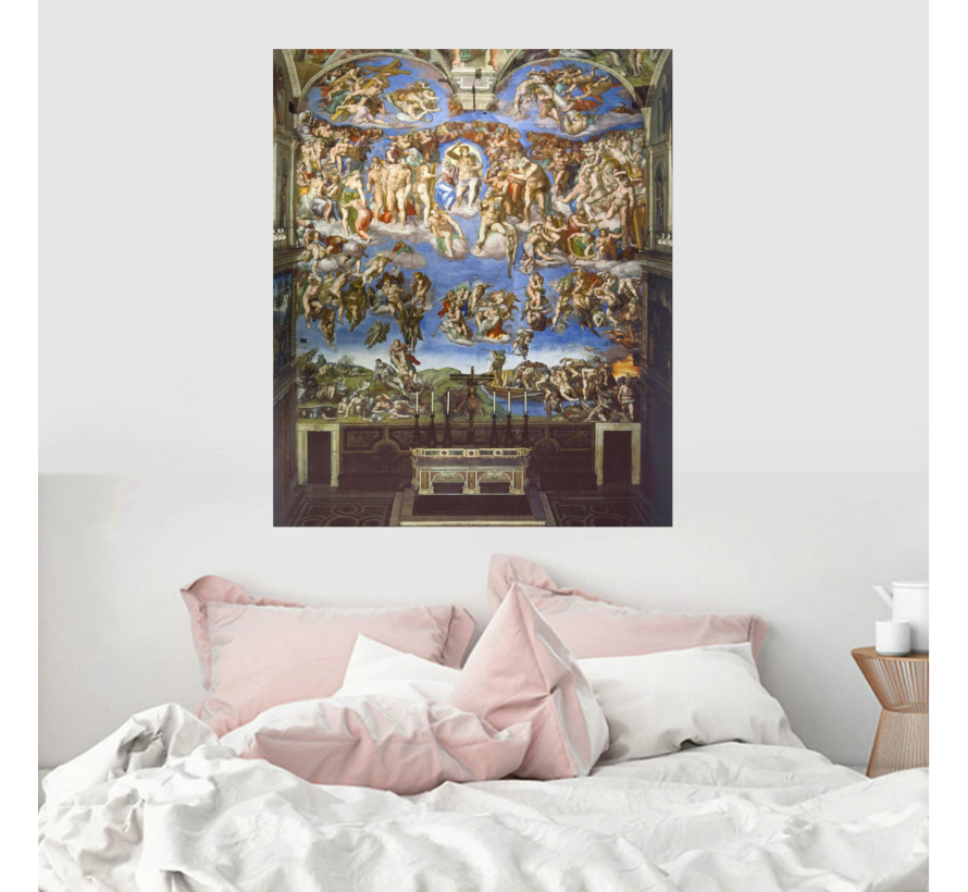 Allernieuwste.nl® Canvas Schilderij Het Laatste Oordeel Michelangelo – 50 x 60 cm – Klassieke Kunst Muurdecoratie – Muurdecoratie