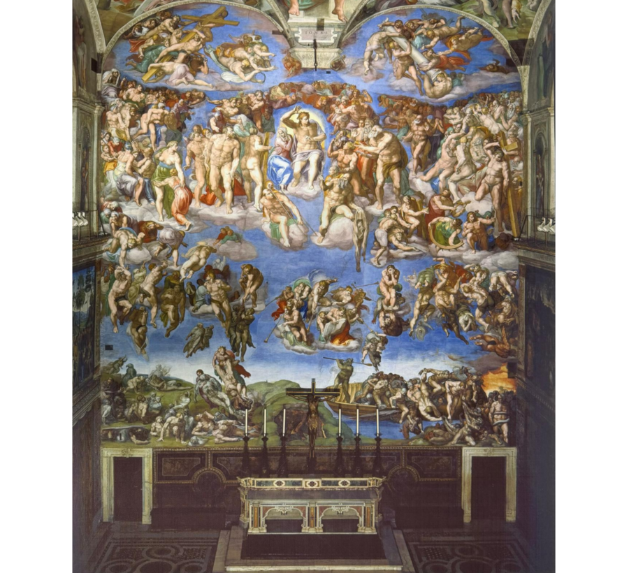 Allernieuwste.nl® Canvas Schilderij Het Laatste Oordeel Michelangelo – 50 x 60 cm – Klassieke Kunst Muurdecoratie – Muurdecoratie