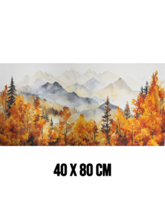 Allernieuwste.nl Canvas Schilderij Herfstlandschap Aquarel met Bergen – 40 x 80 cm