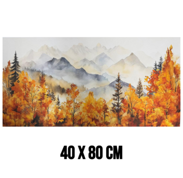 Allernieuwste.nl Canvas Schilderij Herfstlandschap Aquarel met Bergen – 40 x 80 cm