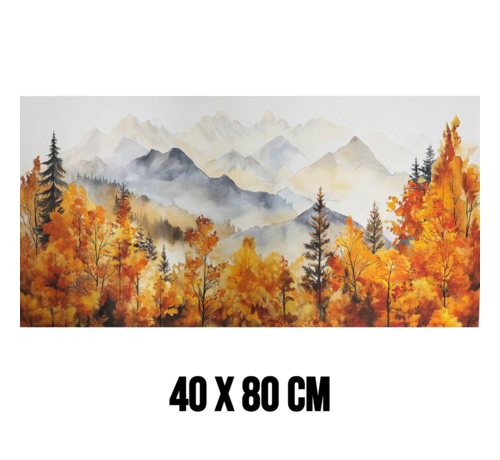 Allernieuwste.nl Allernieuwste.nl® Canvas Schilderij Herfstlandschap Aquarel met Bergen – 40 x 80 cm – Rustige Natuur Muurdecoratie - Wanddecoratie