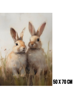 Allernieuwste.nl Canvas Schilderij Twee Konijnen in Veld – 50 x 70 cm