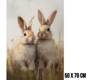 Allernieuwste.nl Canvas Schilderij Twee Konijnen in Veld – 50 x 70 cm