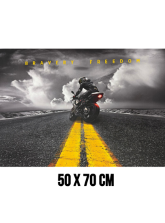 Allernieuwste.nl Canvas Schilderij Motorrijder “Bravery Freedom” - 50 x 70 cm