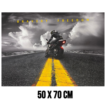 Allernieuwste.nl Canvas Schilderij Motorrijder “Bravery Freedom” - 50 x 70 cm