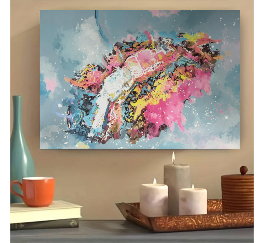 Allernieuwste.nl® Canvas Schilderij Abstract Kleurexplosie – 70 x 100 cm – Moderne Kleurrijke Muurdecoratie – Wanddecoratie