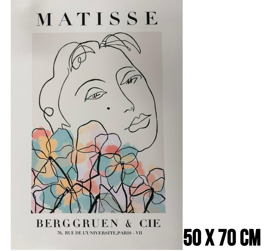 Allernieuwste.nl® Canvas Schilderij ''Woman with Flowers'' Matisse – 50 x 70 cm – Minimalistische Kunst Poster – Muurdecoratie – Wanddecoratie