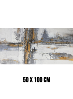 Allernieuwste.nl Canvas Schilderij Abstracte kunst Grijs, Wit & Goud - 50 x 100 cm