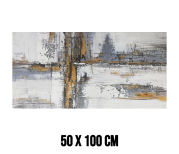Allernieuwste.nl Canvas Schilderij Abstracte kunst Grijs, Wit & Goud - 50 x 100 cm