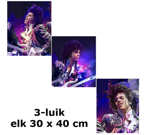 Allernieuwste.nl Allernieuwste.nl® Canvas Schilderij 3-Luik Prince Purple Rain – 3st 30 x 40 cm – Muziek Legende Muurdecoratie - Wanddecoratie