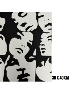 Allernieuwste.nl Canvas Schilderij Abstract Pop-Art Gezicht Silhouetten Zwart Crème – 30 x 40 cm