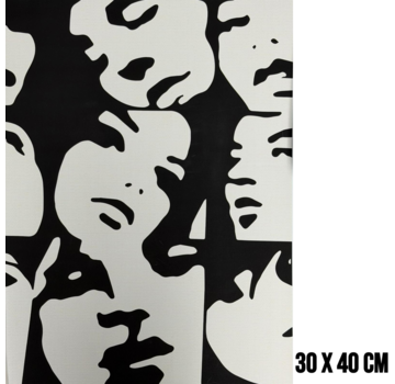 Allernieuwste.nl Canvas Schilderij Abstract Pop-Art Gezicht Silhouetten Zwart Crème – 30 x 40 cm