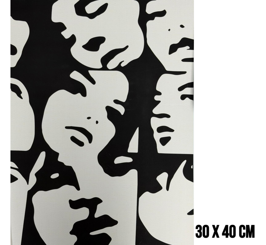 Allernieuwste.nl® Canvas Schilderij Abstract Pop-Art Gezicht Silhouetten Zwart Crème – 30 x 40 cm – Moderne Pop Art Muurdecoratie – Wanddecoratie – Minimalistisch