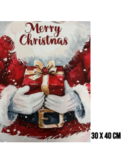 Allernieuwste.nl Canvas Schilderij Kerstman met Cadeau "Merry Christmas" Tekst – 30 x 40 cm