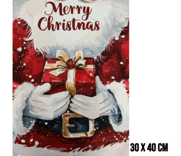 Allernieuwste.nl Canvas Schilderij Kerstman met Cadeau "Merry Christmas" Tekst – 30 x 40 cm