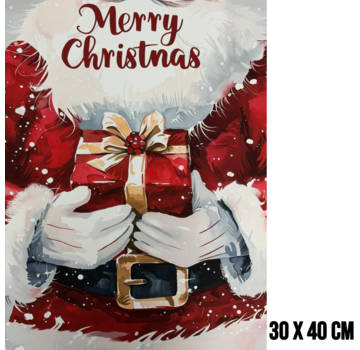 Allernieuwste.nl Canvas Schilderij Kerstman met Cadeau "Merry Christmas" Tekst – 30 x 40 cm