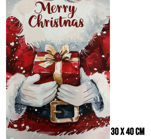 Allernieuwste.nl Allernieuwste.nl® Canvas Schilderij Kerstman met Cadeau "Merry Christmas" Tekst – 30 x 40 cm – Feestelijke Wanddecoratie – Kerstmis – Feestdagen - Muurdecoratie