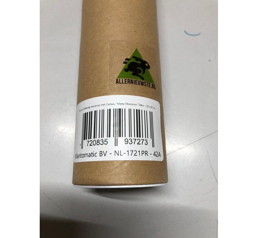 Allernieuwste.nl® Canvas Schilderij Kerstman met Cadeau "Merry Christmas" Tekst – 30 x 40 cm – Feestelijke Wanddecoratie – Kerstmis – Feestdagen - Muurdecoratie