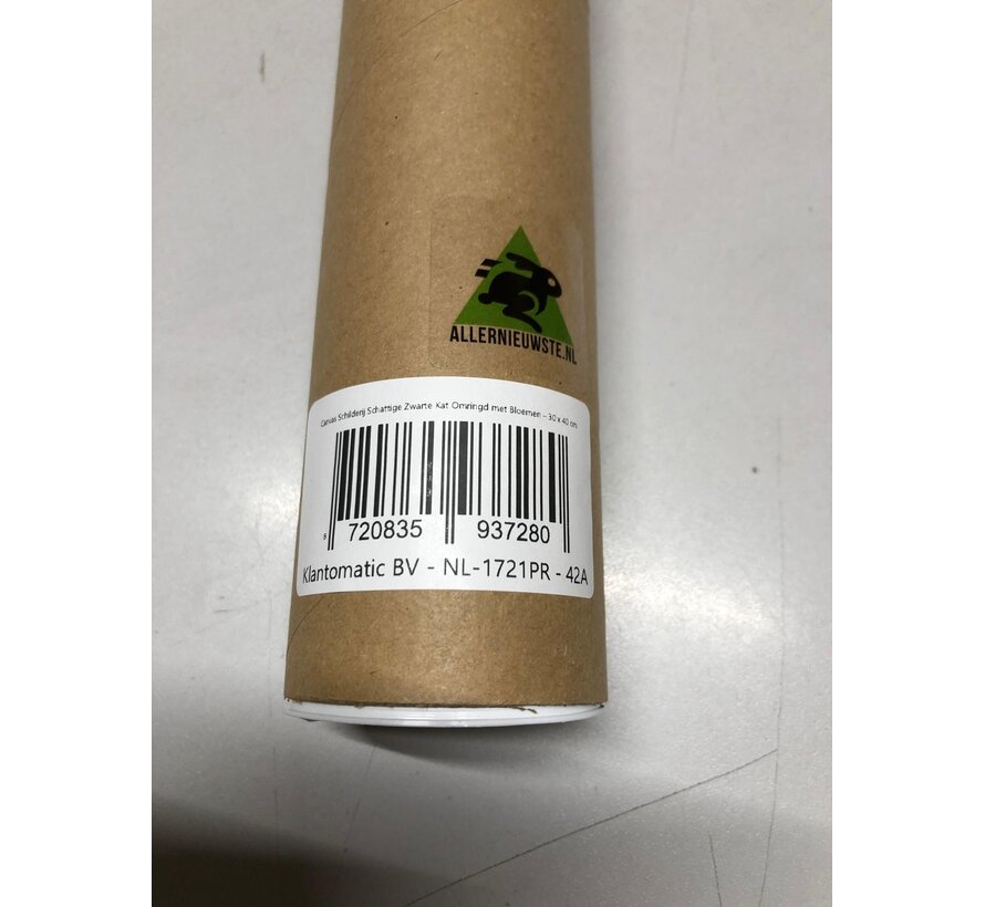 Allernieuwste.nl® Canvas Schilderij Schattige Zwarte Kat Omringd met Bloemen – 30 x 40 cm – Artistieke Bloemenprint voor Moderne en Rustieke Interieurs – Muurdecoratie – Wanddecoratie