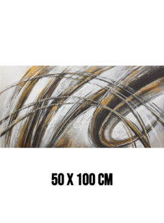 Allernieuwste.nl Canvas Schilderij Abstracte Lijnen Zilver, Goud, Bruin en Zwart - 50 x 100 cm