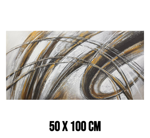 Allernieuwste.nl Allernieuwste.nl® Canvas Schilderij Abstracte Lijnen Zilver, Goud, Bruin en Zwart - 50 x 100 cm – Moderne Muurdecoratie - Wanddecoratie