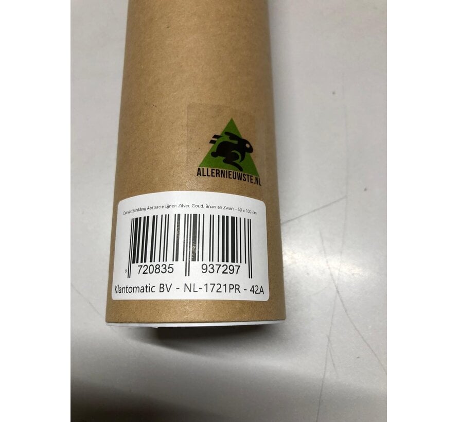 Allernieuwste.nl® Canvas Schilderij Abstracte Lijnen Zilver, Goud, Bruin en Zwart - 50 x 100 cm – Moderne Muurdecoratie - Wanddecoratie