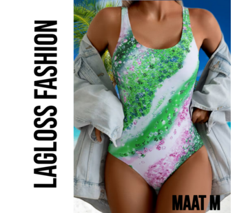 LaGloss Ombre Groen Bloemenprint Dames Badpak – Maat M