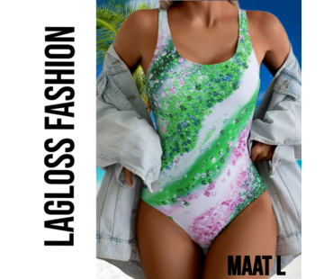 LaGloss Ombre Groen Bloemenprint Dames Badpak – Maat L