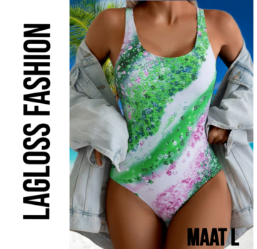 LaGloss Ombre Groen Bloemenprint Dames Badpak – Maat L