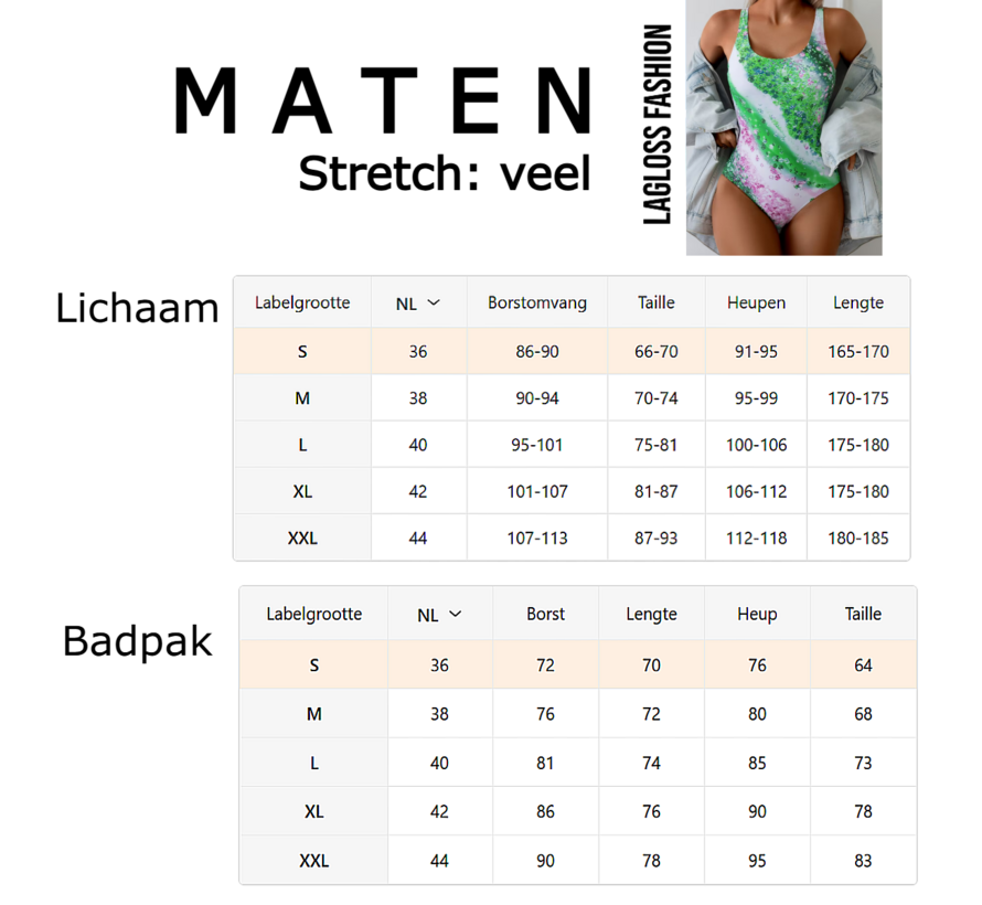 LaGloss® Ombre Groen Bloemenprint Dames Badpak - Vierkante Hals - Open Rug - Zomers – Strandmode – Beach fashion – Maat XL