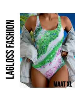 LaGloss Ombre Groen Bloemenprint Dames Badpak – Maat XL