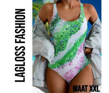 LaGloss Ombre Groen Bloemenprint Dames Badpak – Maat XXL