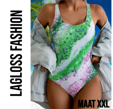 LaGloss Ombre Groen Bloemenprint Dames Badpak – Maat XXL