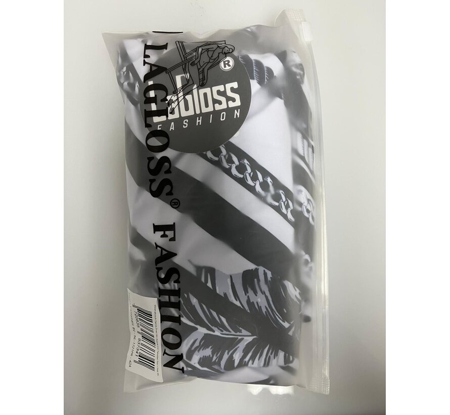 LaGloss® Minimalistisch Dames Zwart Wit Badpak met Palmblad Print - Vierkante Hals Zwart Wit Gestreept - Open Rug – Maat XXL